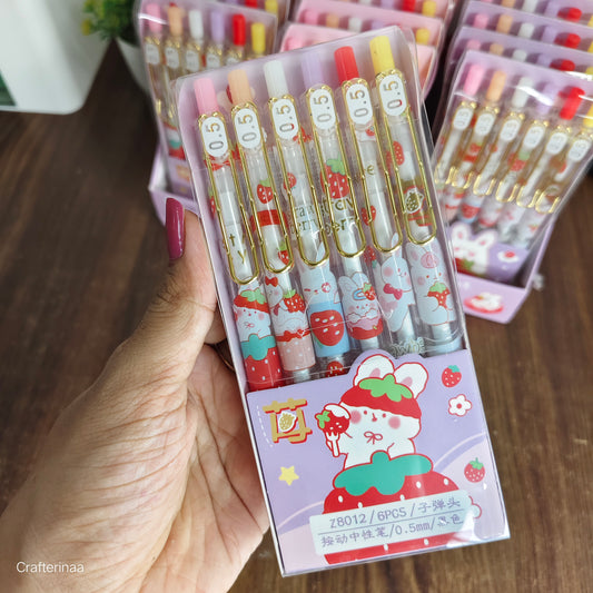 Cute Strawberry Aesthetic Gel Pen| 0.5mm Smooth Writing Pens