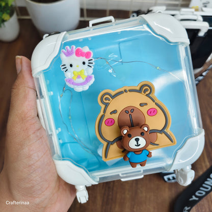 Cute Mini Suitcase LED Crossbody Bag for Kids – Transparent Kawaii Cartoon Travel Style Sling Bag with Wheels & Strap