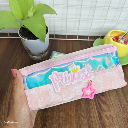 Cute Princess Pencil Pouch with Charm – Aesthetic Holographic Stationery Bag
