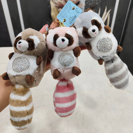Plush Raccoon Keychain – Cute Soft Toy with Crystal Rhinestone Belly scented soft toy keychain
