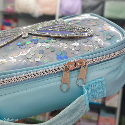 3D Butterfly Lunch Bag for Girls – Shiny Sequin Holographic Finish (bottle not included)